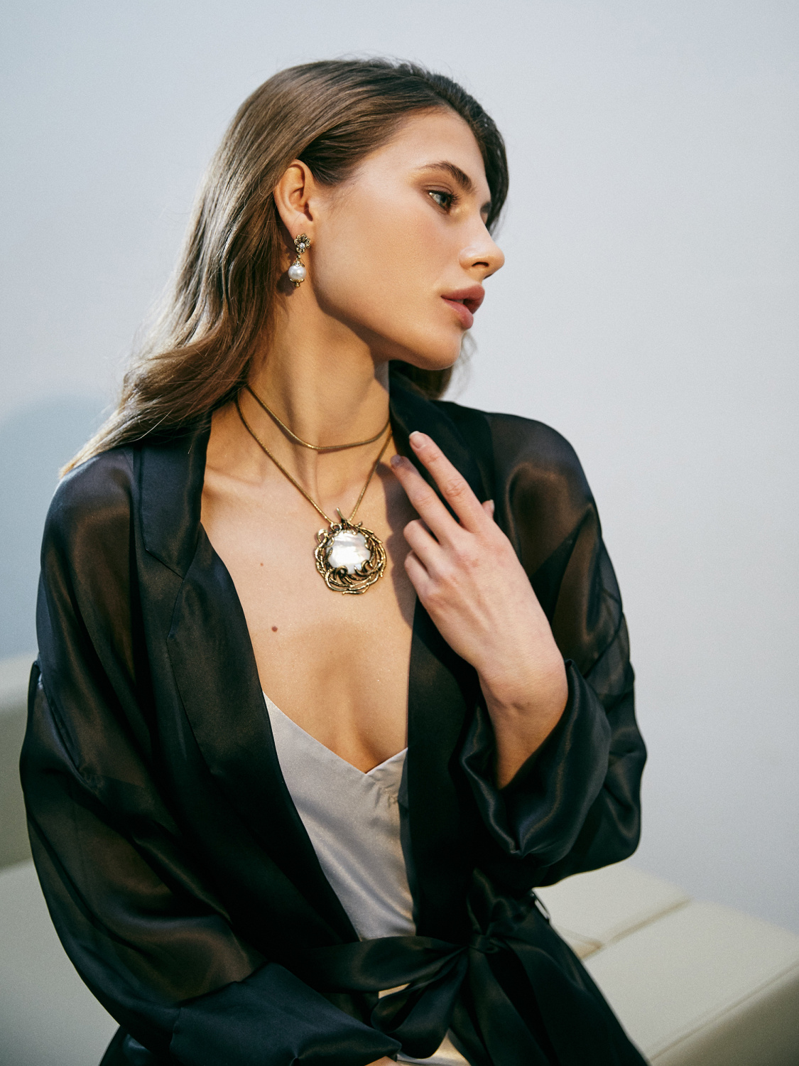 CO2907 PEARL Collana/Broosh Piuma di Fenice