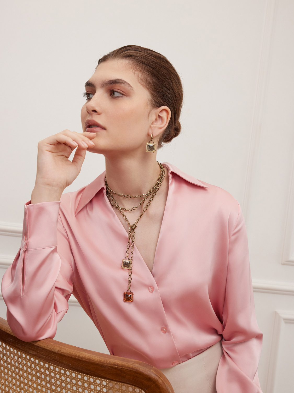 CO0410 CHAMPAGNE/GIALLO Collana - галстук CARAMELLO